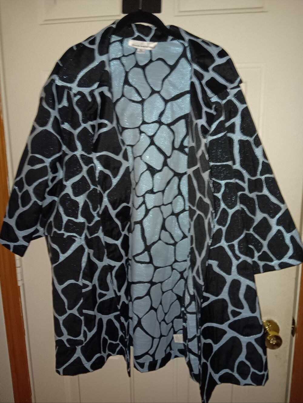 NWT Caroline Rose - Blue & Black Shimmer Abstract Print, Open Front Jacket